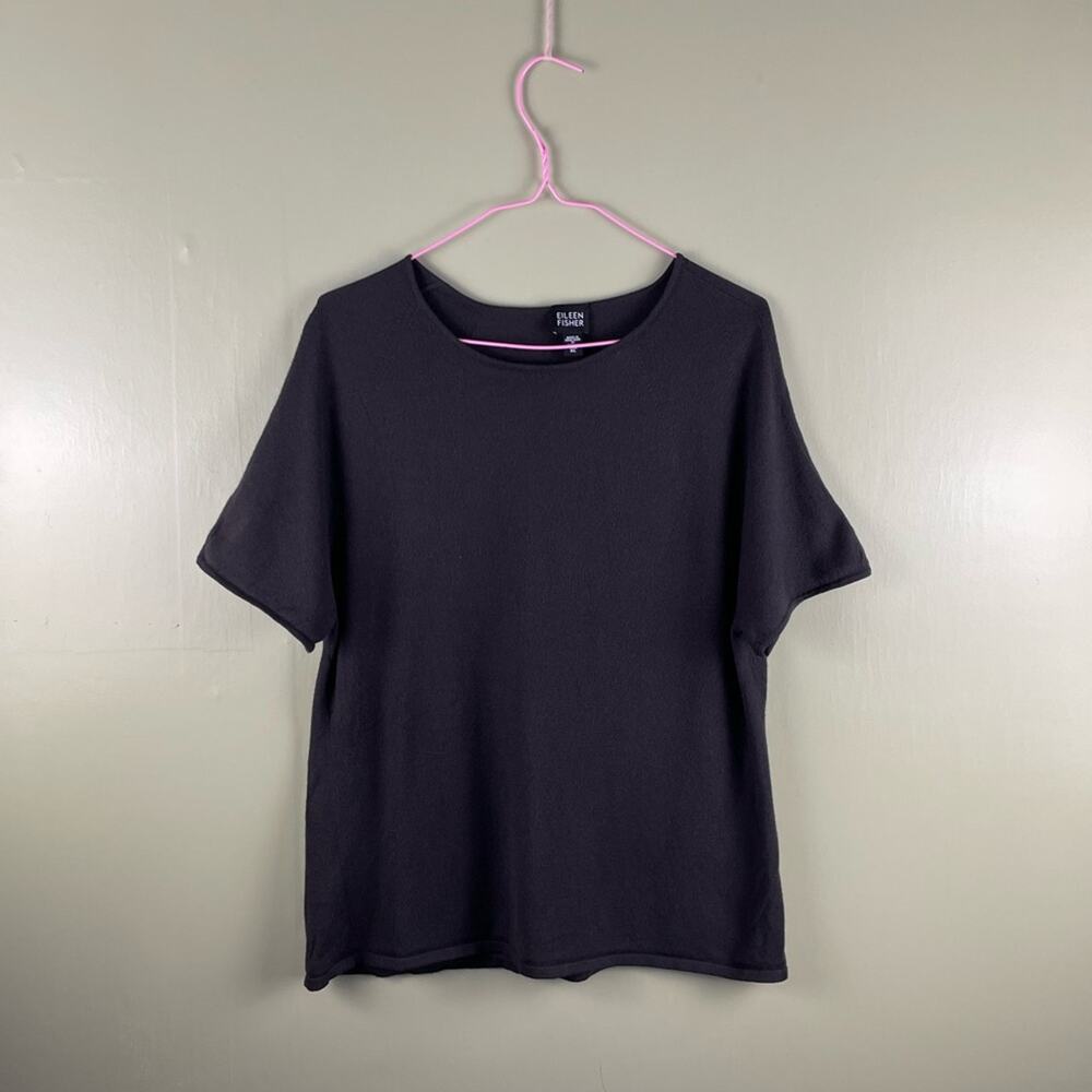 Eileen Fisher XL Italian Yarn Short Sleeve Sweater 62% MODAL 38% NYLON